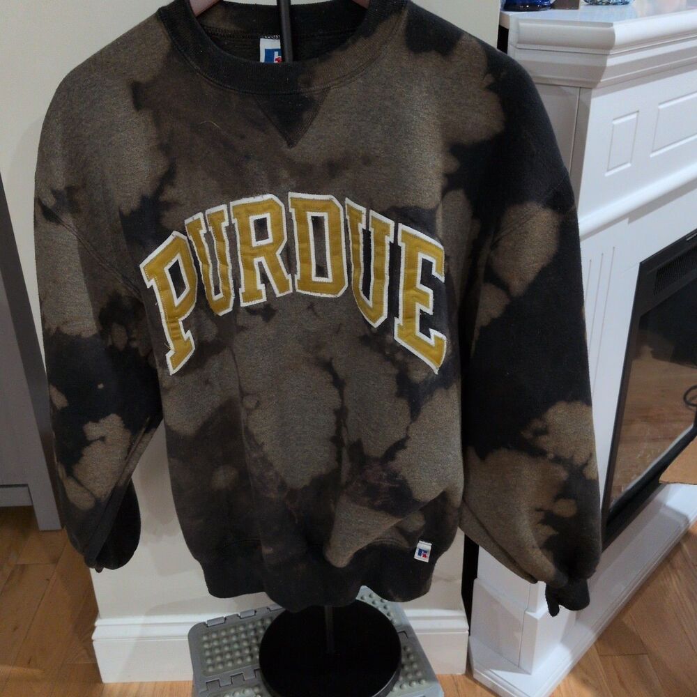Vintage 90s Russell Athletic Purdue University Crewneck Sweatshirt L Bleach Tie